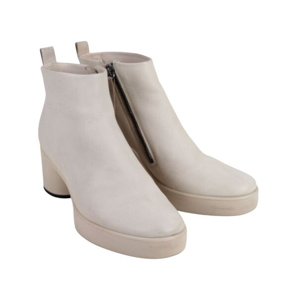 ECCO CREAM WHITE GENUINE LEATHER MID HEEL PLATFORM ZIP SIDE ANKLE BOOTS Sz 10.5 - Picture 1 of 12